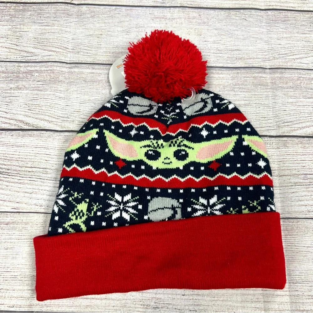 Star Wars Mandalorian Baby Yoda Grogu Holiday Knit Beanie Hat NWT Christmas